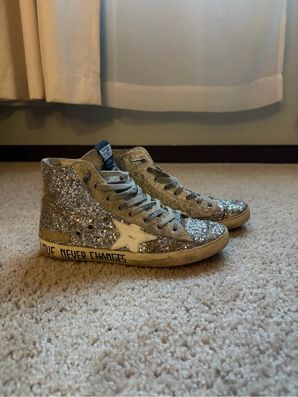 Golden Goose Francy High Top Sneakers Silver Glitter Size 36 - Picture 3 of 4